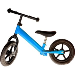 Bicicleta fara pedale albastra cu jante negre