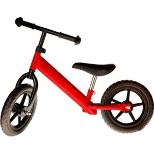 Bicicleta fara pedale rosie cu jante negre