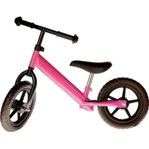 Bicicleta fara pedale roz cu jante negre
