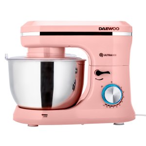 Mixer cu bol Daewoo DHM150P, 1600 W, 10 viteze, capacitate bol 4.5l, tel, carlig framantare, palete amestecare, Roz