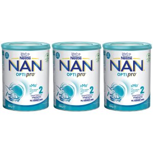 Pachet lapte praf Nestle NAN 2 Optipro, 3 x 800g, de la 6 luni