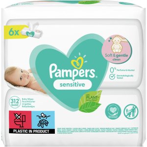 Servetele umede Pampers Sensitive, 6 pachete x 52, 312 buc