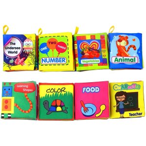 Set 8 carti senzoriale textile pentru bebelusi cu animale, animale