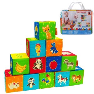 Set interactiv pentru bebelusi, MACIK, Soft Cube Blocks, Multicolor