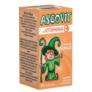 Supliment alimentar copii Ascovit Vitamina C, 100mg, piersica, 20 comprimate masticabile